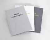 Trzy okładki prac licencjackich: szara, biała i grafitowa. Na szarej widnieje napis "PRACA LICENCJACKA".