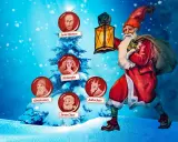 Tomten har många ansikten! Bilden visar Sankta Nikolaus, Kinkenjes, Gårdstomten, Julbocken och Santa Claus, som alla bidrar till frågan: vart kommer tomten ifrån?