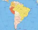 Mapa Ameryki Południowej. Gdzie jest Kolumbia? Znajduje się na północnym zachodzie kontynentu, obok Wenezueli i Peru.