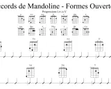 Diagrammes d'accords de mandoline 8 cordes, montrant des formes ouvertes et des progressions musicales.