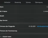 Infos in der DJI Mini 2 App: Modell DJI Mini 4 Pro, App-Version 1.12.4, Firmware-Status und mehr.