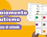 Pacchetto di schede per bambini autistici con attività di abbinamento immagini, parole e colori.