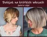 Dwie kobiety z krótkimi włosami w modnym balejażu. Jedna ma włosy w odcieniach brązu i blondu, druga w chłodnych blondach.
