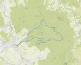 Mapa turystyczna Gór Sowich z zaznaczoną trasą pieszą i nazwami szczytów.
