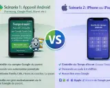 Scénario 1 : Android avec Google Family Link, un équivalent familial pour iPhone gratuit. Scénario 2 : iPhone avec Temps d'écran.