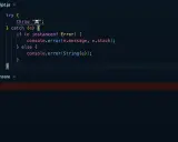 Kod JavaScript z blokiem `try...catch`. `if (e instanceof Error)` sprawdza typ błędu.