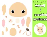 Proste wycinanki dla dzieci do druku: elementy do złożenia uroczego króliczka.
