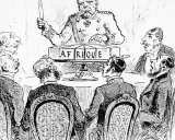 Bismarck teilt Afrika auf. Männer diskutieren die Bismarcksche Kolonialpolitik.