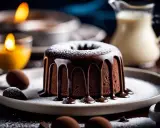Un délicieux fondant au chocolat, nappé de glaçage et saupoudré de sucre glace, prêt à être dégusté.