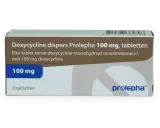 En förpackning med Doxycycline dispers Prolepha 100 mg tabletter. Läs bipacksedeln noga för information om doxycyklin biverkningar.