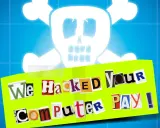 Bedrohlicher Totenkopf über einer Nachricht: "We Hacked Your Computer PAY!". Ein klares Zeichen für Ransomware auf Deutsch.