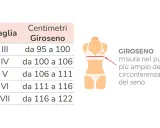 Tabella taglie con misure giroseno. La taglia IV corrisponde a 100-106 cm di circonferenza seno.