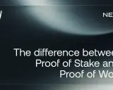 Nexo logo i tekst "The difference between Proof of Stake and Proof of Work".