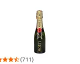 Mini Moët & Chandon Champagnerflasche mit goldenem Etikett und rotem Siegel.
