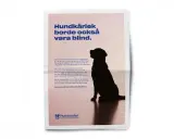 Silhuett av en hund som sitter. Texten uppmanar till empatisk kommunikation och att inte döma en hund enbart efter utseende.