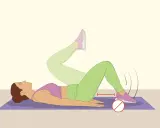 Donna esegue crunch inverso sollevando le gambe, con un segno di divieto vicino ai piedi per indicare di non toccare terra.
