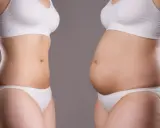 Comparaison de deux silhouettes : l'une mince et tonique, l'autre avec un ventre plus rond, illustrant le parcours pour perdre de la graisse.