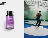 L-karnityna efekty po miesiącu: sportowiec przygotowuje się do pchnięcia kulą, obok butelka suplementu 4F FUEL.