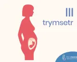 III trymestr ciąży: sylwetka kobiety w ciąży z widocznym płodem.