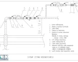 Schemat instalacji wodomierzowej. Wodomierz (9) zamontowany na wysokości 0,4-1,0 m od posadzki, z zaworami i przyłączami.