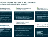 Synthèse des phénomènes, biens et dommages couverts par la garantie catastrophe naturelle. Inclut les biens et dommages couverts, ainsi que les exclusions, pour une meilleure compréhension de la catastrophe naturelle.