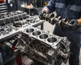Mechanik montuje wał korbowy do bloku silnika. Rozważasz kapitalny remont silnika? Cena może być zaskakująco przystępna.