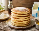 Pile de pancakes moelleux, saupoudrés de sucre glace. La recette parfaite pour un petit-déjeuner gourmand.