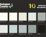 Paleta barw Greinplast Ceramic: od bieli, przez odcienie **kolor popielaty a szary**, po głęboki węgiel.