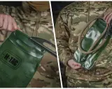 Zielony bukłak na wodę M-TAC z rurką, gotowy do akcji. Idealny na wyprawy, by mieć wodę zawsze pod ręką.