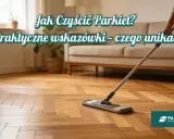 Osoba czyści parkiet mopem. Praktyczne wskazówki dotyczące czyszczenia parkietu i czego unikać, aby podłoga służyła latami.