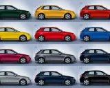Doce coches Audi S3 en diferentes colores, incluyendo un elegante color gris coche.