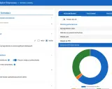 Kalkulator finansowy: formularz z danymi o wynagrodzeniu, podatku i składkach, podsumowanie i wykres kołowy.