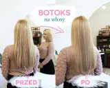 Przed i po zabiegu botoks na włosy. Długie, blond włosy stały się gładkie i lśniące.
