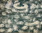 Abstract artwork by Fabienne Verdier, featuring swirling white brushstrokes and splatters on a dark green background, evoking a sense of movement and energy.