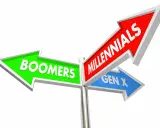 Znak drogowy z napisem "Boomers" w lewo, "Millennials" w prawo i "Gen X" w dół. Kto to?