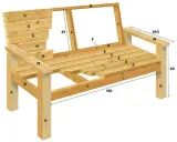 Ritning för att bygga enkel bänk ute. Visar delar och mått för en träbänk.