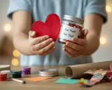 Dzień Matki: własnoręczny prezent dla mamy od dziecka. Słoik z sercem i napisem "for Mom for Dad" to dowód miłości.