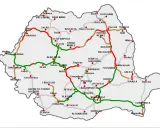Mapa Rumunii z zaznaczonymi drogami. Czerwone odcinki mogą oznaczać problemy, np. karę za brak winiety.