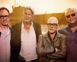Fyra män står framför ett fartyg. En av dem är Rolf Lassgård, känd från en serie på SVT.