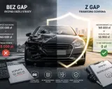 Porównanie ubezpieczenia bez GAP i z GAP. Bez GAP to ryzyko straty 55 000 zł, z GAP to dopłata 0 zł.