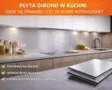 Nowoczesna kuchnia z płytą dibond jako panelem ściennym. Odporna na wilgoć, łatwa w czyszczeniu.