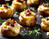 Mini pommes de terre farcies au fromage fondant, garnies de lardons croustillants et de romarin. Parfaites pour des recettes de mini cocottes entrées.