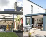 Deux styles de vérandas modernes, idéales pour construire une véranda soi même. L'une avec mur en pierre, l'autre sur terrasse en bois.