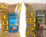 Dwie torby zanęty Sonubaits Match Method Mix, uniwersalna zanęta na ryby, jedna jasna, druga ciemna.