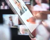 Palec przesuwa po ekranie smartfona, wybierając potencjalnych partnerów w aplikacjach randkowych.