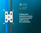Schemat pokazuje, jak podłączyć włącznik światła za pomocą kostki elektrycznej. Widoczne przewody to neutralny (N) i fazowy (L).