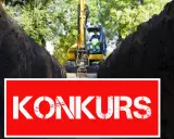 Grävmaskin i en schakt. En skylt med texten "KONKURS" syns framför. Kanske en del av en kampanj för "soldags i sverige ab"?