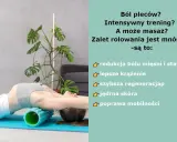 Kobieta wykonuje rolowanie kręgosłupa lędźwiowego na wałku. Ćwiczenie to przynosi ulgę w bólu, poprawia krążenie i regenerację.