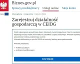 Strona Biznes.gov.pl informuje o rejestracji działalności gospodarczej w CEIDG. Można złożyć wniosek online.