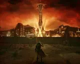 Postapokaliptyczny krajobraz z wieżą Lucky 38 w tle, nawiązujący do gry Fallout: New Vegas PCR.